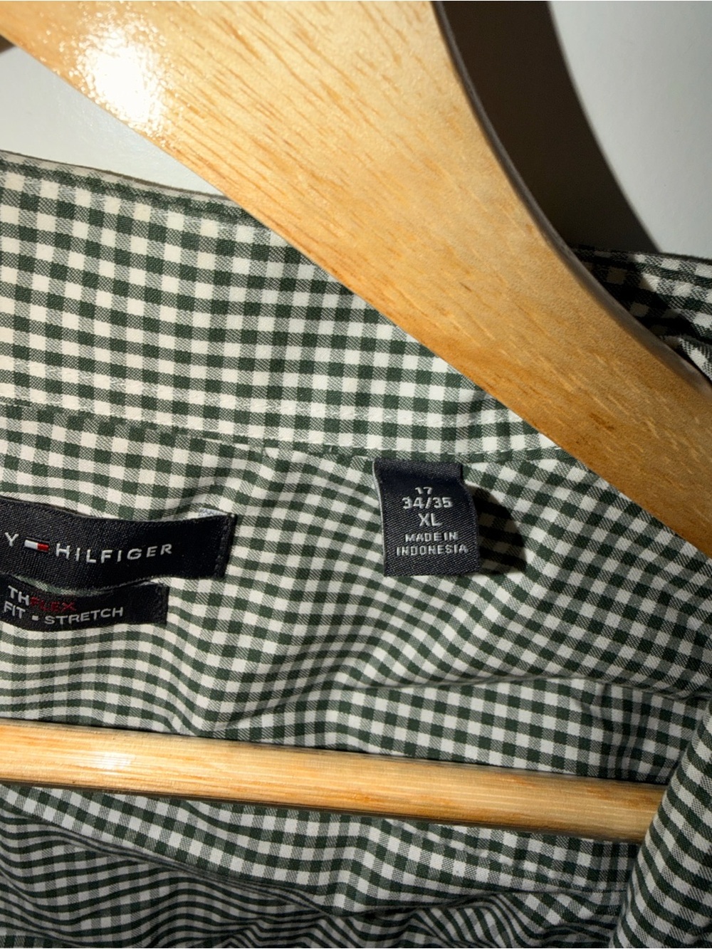 Tommy Hilfiger Green and White Gingham Dress Shirt